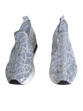 Silver Beaded Platform Slip On Shoes Fit Size 9